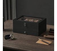 Uhrenbox mit 8 Fächern, Uhrenkasten aus Massivholz, mit Glasdeckel, Uhrenkissen, Schmuckaufbewahrung, Geschenk für Ihre Liebsten, ebenholzschwarz