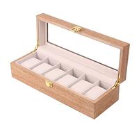 Uhrenbox-Organizer, Uhrengehäuse, Uhrenbox aus Holz, Uhrenbox-Organizer, Uhrenhalter für Uhren, Herren, Schmuck-Organizer-Box, 6 Fächer, Holzbox mit klarem Glas, Uhrenständer, Uhrenbox (Farbe: