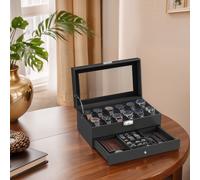Uhrenbox, Uhrenkasten mit Glasdeckel, 2 Ebenen, für 12 Uhren