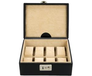 Uhrenbox WINDROSE "Beluga, 803860.08", schwarz (schwarz, beige), Aufbewahrungsboxen, DamenB:19,5cm H:8,5cm T:15,5cm, Uhrenaufbewahrung, Uhrenetui, Uhrenzubehör, Platz für 8 Armbanduhren, B:19,5cm H:8,