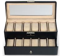 Uhrenetui SACHER Aufbewahrungsboxen Gr. B/H/T: 29,5 cm x 14 cm x 11 cm, schwarz (schwarz, beige) Damen Schmuckkästen Etuis Uhrenaufbewahrung, für 12 Uhren, Handmade in Germany (95839252-0)