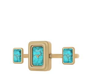 Uhrenring FOSSIL "RAQUEL WATCH RING", gold (gelbgoldfarben), Armbanduhren, Damen, Quarzuhr, Armbanduhr, Damenuhr, Edelstahlarmband, analog (37481231-0) gelbgoldfarben