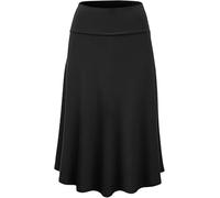 UIILO Damen Lange Elastischer Einfarbig Täglich Faltenrock Elegant Röcke Freizeitrock Damen Hohe Taille Swing Casual Skirt(Schwarz,L)