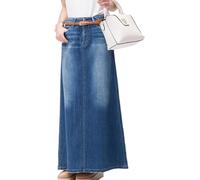 UIILO Röcke, lang, lässig, Denim-Rock, Frühling, A-Linie, Lange Maxi-Röcke für Damen, Jeansröcke (Color:Blau,Size:XL)