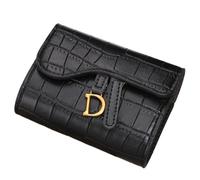 UIJIQX Damen Geldbörse Kurz D Brief Schnalle Münzen Geldbörsen Portemonnaie Kartentasche Schlüsselbörse Luxus Carteras para Mujeres, Schwarz , Einheitsgröße