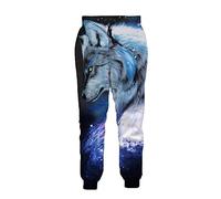 UIOKLMJH Herren-Jogginghose, 3D-Druck, Wolf, Mond, Streetwear, Uni, legere Sweatpants, Jogginghose 1, XL