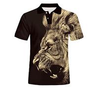 UIOKLMJH Sommer Poloshirt 3D Löwe Druck T-Shirt Hip-Hop Mode Kurzarm Gold Poloshirt Cool Kurzarm Tops, löwe, 4XL