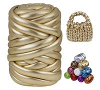 Uiopa Metallic Armstricken Wolle 500g/24m Dicke Wolle Schlauchgarn Handstrickwolle Chunky Yarn für Taschen, Körbe, Heimdekoration, DIY-Projekt (Champagner-Gold)