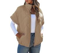Uitndvyte Bequeme Steppweste mit durchgehendem Reißverschluss vorne, Thermofutter und sicheren Taschen, ideal für Pendler oder Freizeitausflüge, Pufferweste für Damen, khaki, XL