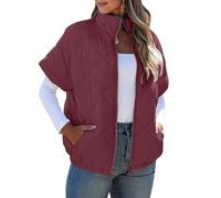 Uitndvyte Bequeme Steppweste mit durchgehendem Reißverschluss vorne, Thermofutter und sicheren Taschen, ideal für Pendler oder Freizeitausflüge, Pufferweste für Damen, rot, M