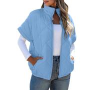 Uitndvyte Bequeme Steppweste mit durchgehendem Reißverschluss vorne, Thermofutter und sicheren Taschen, ideal für Pendler oder Freizeitausflüge, Pufferweste für Damen, himmelblau, XL