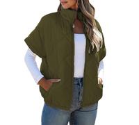 Uitndvyte Bequeme Steppweste mit durchgehendem Reißverschluss vorne, Thermofutter und sicheren Taschen, ideal für Pendler oder Freizeitausflüge, Pufferweste für Damen, armee-grün, XL