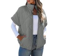 Uitndvyte Bequeme Steppweste mit durchgehendem Reißverschluss vorne, Thermofutter und sicheren Taschen, ideal für Pendler oder Freizeitausflüge, Pufferweste für Damen, grau, S