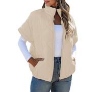 Uitndvyte Bequeme Steppweste mit durchgehendem Reißverschluss vorne, Thermofutter und sicheren Taschen, ideal für Pendler oder Freizeitausflüge, Pufferweste für Damen, beige, S