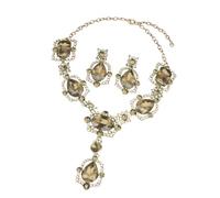 [Uitndvyte] Elegantes Schmuck-Set aus Halskette und Ohrringen mit Kristall-Edelstein, funkelndes Schmuck-Set für formelle Anlässe mit Vintage-Design