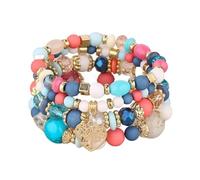 UJEDFHV Perlenarmbänder 4 Stücke Baum Des Lebens Herz Armband Set for Frauen Kunststoff Glas Perlen Kette Elastische Armreif Männer Party Schmuck(Color 4)