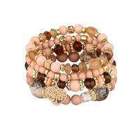 UJEDFHV Perlenarmbänder 4 Stücke Baum Des Lebens Herz Armband Set for Frauen Kunststoff Glas Perlen Kette Elastische Weibliche Partei Schmuck(Color-12)