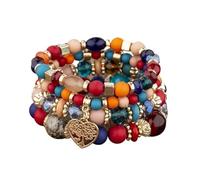 UJEDFHV Perlenarmbänder 4 Stücke Baum Des Lebens Herz Armband Set for Frauen Kunststoff Glas Perlen Kette Elastische Weibliche Partei Schmuck(Color 05)