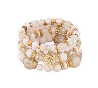 UJEDFHV Perlenarmbänder 4 Stücke Baum Des Lebens Herz Armband Set for Frauen Kunststoff Glas Perlen Kette Elastische Weibliche Partei Schmuck(Color 01)