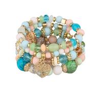 UJEDFHV Perlenarmbänder 4 Stücke Baum Des Lebens Herz Armband Set for Frauen Kunststoff Glas Perlen Kette Elastische Armreif Männer Party Schmuck(Color 6)