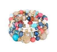 UJEDFHV Perlenarmbänder 4 Stücke Baum Des Lebens Herz Armband Set for Frauen Kunststoff Glas Perlen Kette Elastische Weibliche Partei Schmuck(Color 04)