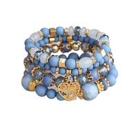 UJEDFHV Perlenarmbänder 4 Stücke Baum Des Lebens Herz Armband Set for Frauen Kunststoff Glas Perlen Kette Elastische Armreif Männer Party Schmuck(Color 2)