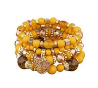 UJEDFHV Perlenarmbänder 4 Stücke Baum Des Lebens Herz Armband Set for Frauen Kunststoff Glas Perlen Kette Elastische Weibliche Partei Schmuck(Color 07)