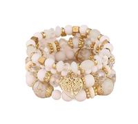 UJEDFHV Perlenarmbänder 4 Stücke Baum Des Lebens Herz Armband Set for Frauen Kunststoff Glas Perlen Kette Elastische Armreif Männer Party Schmuck(Color 1)