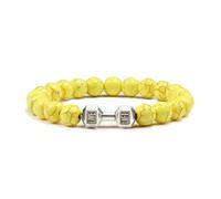 UJEDFHV Perlenarmbänder Naturstein Armband Männer Perlen Charme Hantel Strang Armbänder Frauen Langhantel Fitness Schmuck(Yellow Sliver Color)