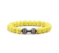 UJEDFHV Perlenarmbänder Naturstein Armband Männer Perlen Charme Hantel Strang Armbänder Frauen Langhantel Fitness Schmuck(Yellow Black)