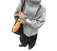 UJEDFHV Wollmantel Damen Mantel aus massiver Wollmischung mit hohem Kragen, zweireihig, übergroß, lässig, for Damen, elegant, Damenjacke(Grey,XS)