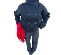 UJEDFHV Wollmantel Damen Mantel aus massiver Wollmischung mit hohem Kragen, zweireihig, übergroß, lässig, for Damen, elegant, Damenjacke(Dark blue,XS)