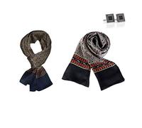UK_Stone Halstuch Herren 100% Seide Schal Vintage Pattern Seidenschal Herrenschal, (Überraschung 2er_2 mit Manschettenknöpfe)