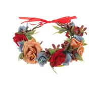 UKCOCO Blumenkranz Haarschmuck Damen mit Naturgetreuen Rosen Farbenfroher Haarreif für Teeparty und Urlaub Passender Haarkranz für Frauen und Mädchen