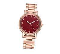 UKCOCO Damenuhr Edelstahl Armbanduhr Quarzuhr Nachtleuchtend Rotes Zifferblatt Elegant Casual Für Business Und Freizeit Geschenkidee