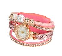 UKCOCO Damenuhr Mit Strassbesatz Quarzuhr Handgelenkkette Geflochtenes Armband Rosa Kreative Armbanduhr Für Frauen Und Mädchen