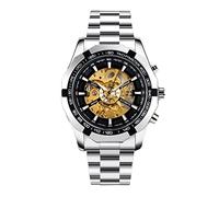 UKCOCO Mechanische Skelett armbanduhr Herren Business Uhr Automatik Leuchtzeiger Edelstahlband Stilvolle Analoge Herrenuhr mit Klarem Zifferblatt und Langlebiger Verarbeitung