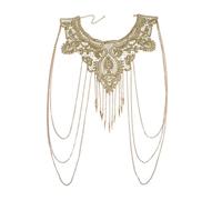 UKCOCO Mehrlagige Spitzen Körperkette mit Quasten Modische Goldfarbene Dekorationskette für Frauen Eleganter Körperschmuck für Party und Festival