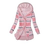 ulafbwur Damen-Strickjacke, gestreifter Druck, langärmelig, Pullover, Mantel, Herbst, Winter, Knopfverschluss, Kapuzenplüschfutter, Pullover, Strickjacke, Oberbekleidung, Pullover, Mantel, Strickjacke