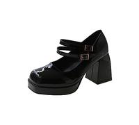 Ulalaza Damen Mary Jane Lolita Gothic Plateau Pumps Schuhe Chunky Plateauschuhe Lackleder Kleid Schuhe 42 EU Style 13 Black 7 EU Frauen Erwachsene Frühjahr Sommer Herbst