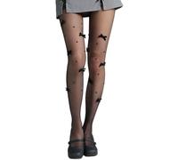 Ulalaza Enge Blumenschleife-Garnelenfadenstrümpfe für Damen, süße glänzende Strumpfhosen, Halloween-passende Socken