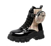 Ulalaza Frauen Goth Plattform Knöchelstiefel mit Fledermausflügelschnallen klobige Blockschuhe runden Zehen Reißverschluss Punk Motorrad -Kampfstiefel Comfy Short Gothic Booties