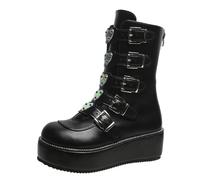 Ulalaza Frauen Goth Plattform Knöchelstiefel mit Fledermausflügelschnallen klobige Blockschuhe runden Zehen Reißverschluss Punk Motorrad -Kampfstiefel Comfy Short Gothic Booties