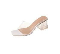 Ulalaza Frauen PVC klare Sandalen transparent Stiletto sexy Strassbugfäster Offener Knöchelriemen Stiletto funkeln