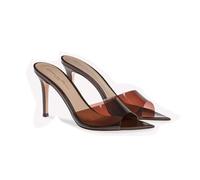 Ulalaza Frauen PVC klare Sandalen transparent Stiletto sexy Strassbugfäster Offener Knöchelriemen Stiletto funkeln
