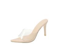 Ulalaza Frauen PVC klare Sandalen transparent Stiletto sexy Strassbugfäster Offener Knöchelriemen Stiletto funkeln