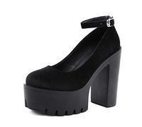 Ulalaza Vintage Mary Jane Comfort Chunky Platform Loafers Classic Mid Heel Lace Up Zipper Round Toe Slip On Uniform Dress Shoes Brogues Oxfords Fashion