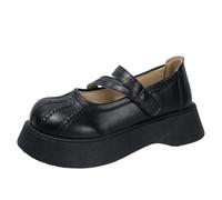 Ulalaza Vintage Mary Jane Comfort Chunky Platform Loafers Classic Mid Heel Lace Up Zipper Round Toe Slip On Uniform Dress Shoes Brogues Oxfords Fashion