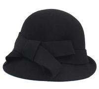 Ulalaza Wolle Filz Cloche Hut Winter Wide Brim Retro Blume Bowknot Vintage Eimer Floppy für Frauen