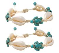 ULDIGI 2 Stück Boho Muschel Schildkröten Armband Verstellbar Handgeflochtenes Wachsseil Schmuck Für Damen Und Mädchen Strandurlaub Fußkettchen Strandparty